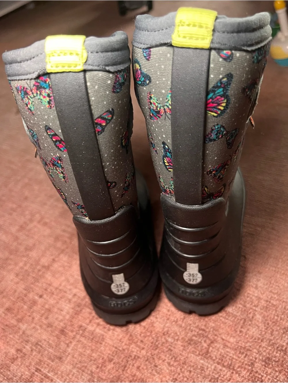 Bogs insulated kids size 12 winter rain boots water proof butterflies pattern